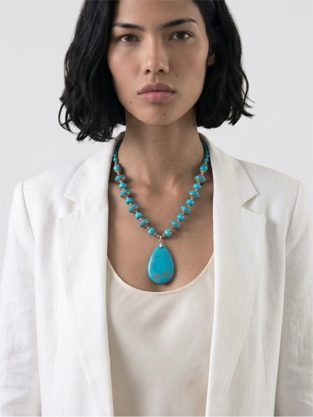 TEAL STONE BEADED STATEMENT NECKLACE